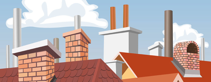 Zeichnung von Häuserdächern mit Schornsteinen - CO2 Steuer